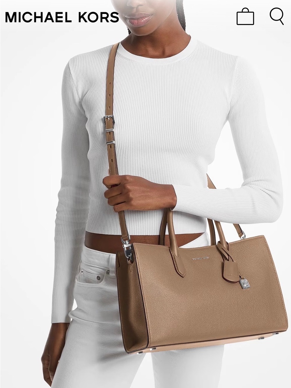 Michael Kors Taupe Brown Leather Satchel with Detachable Strap
